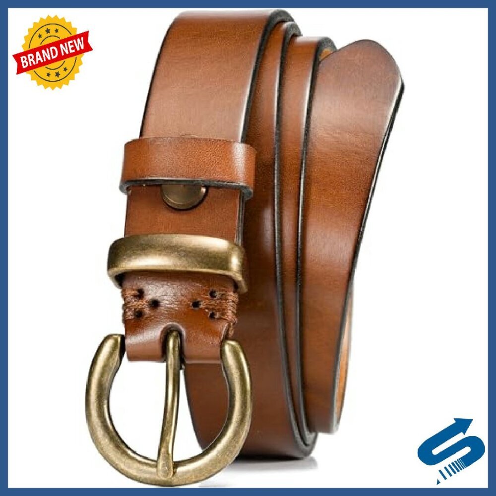 Full Grain Leather Belt 1.1" Women's Casual Jean Belt Vintage Buckle - Picture 2 of 7